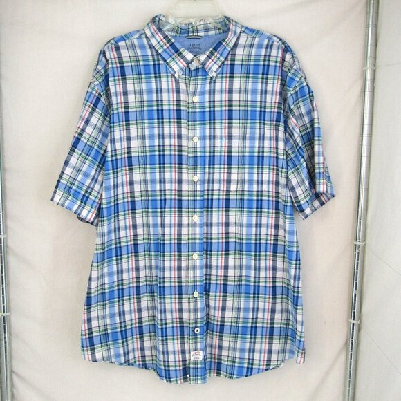IZOD Saltwater Dockside Blue Plaid Chambray Short Sleeve Button Up Shirt 2XL - Picture 1 of 12